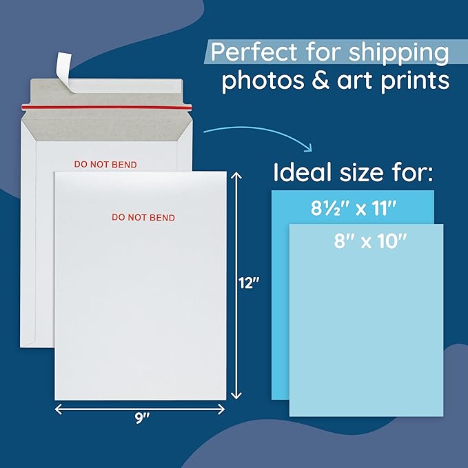 Blue Summit 100 Pack Rigid Mailers 9x12, Heavy Duty 450 GSM Cardboard Envelopes, Do Not Bend Photo Mailers, Cardboard Envelopes for cards, Paper Document, and Magazine