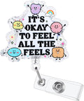It's Okay to Feel All The Feels Funny Nurse Badge Reel, Cute Inspirational Mental Health Retractable ID Card Badge Holder, Name Tag Badge Buddy for Nurse Psychiatrist Psychotherapist Social Workers