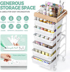 Rolling Storage Utility Cart With 6 Drawers,Art Supply Craft Organizer,Sewing Makeup Organizer And Storage,Office Organization Wooden Tabletop,White