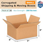 Small Moving & Shipping Boxes 7"L x 5"W x 3"H (25-Pack) - Extra Strength 200 lb vs Regular - Corrugated Packing Boxes for Moving - Durable Moving Box - Box for Packaging by IDL Packaging