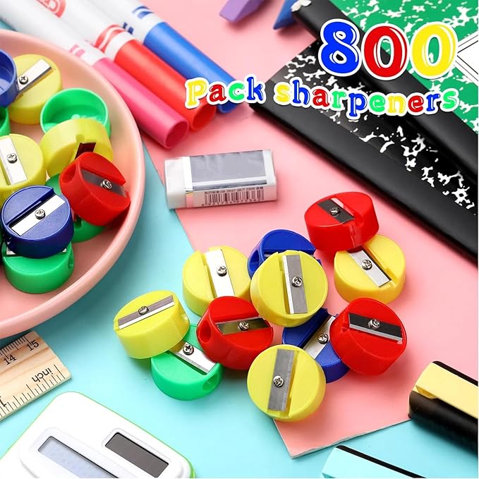 Fainne 800 Pcs Pencil Sharpeners Bulk for Kids Colorful Manual Pencil Sharpeners Compact Portable Handheld Crayon Back to School Supplies for Kids Students Home Office Classroom Prizes (Multicolor)