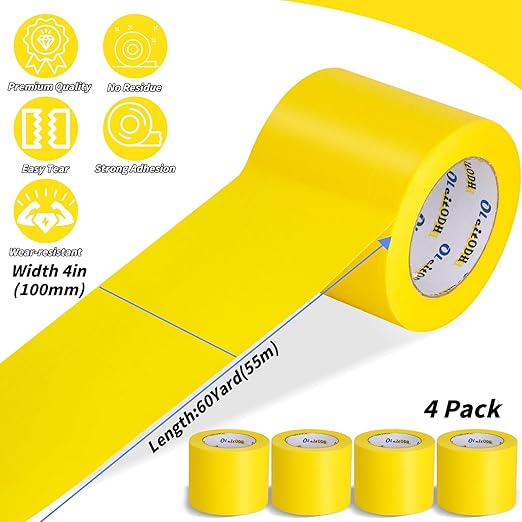4 Rolls Yellow Painters Tape Bulk 4 inch x 60 Yards, Total 240 Yd, Painters Masking Tape No Residue Wall Painting Tape Artist Tape Trim Edge Finishing Tape for Wall Painting Decoration DIY Supplies