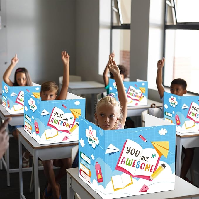 24 Pcs Privacy Boards for Student Desks Bright Colored Classroom Desk Divider Trifold Table Desk Privacy Panel Folders Screen Partition for School Teacher Student Study Test Home(Elegant)