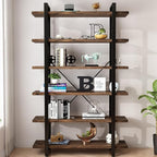 AY-AOYUAN Solid Wood Bookcase and Book Shelves Wood and Metal Shelving Unit 6 Tier Bookshelf Modern Rustic Open Bookshelf Office,Distressed Brown (AY-02-6Tier)
