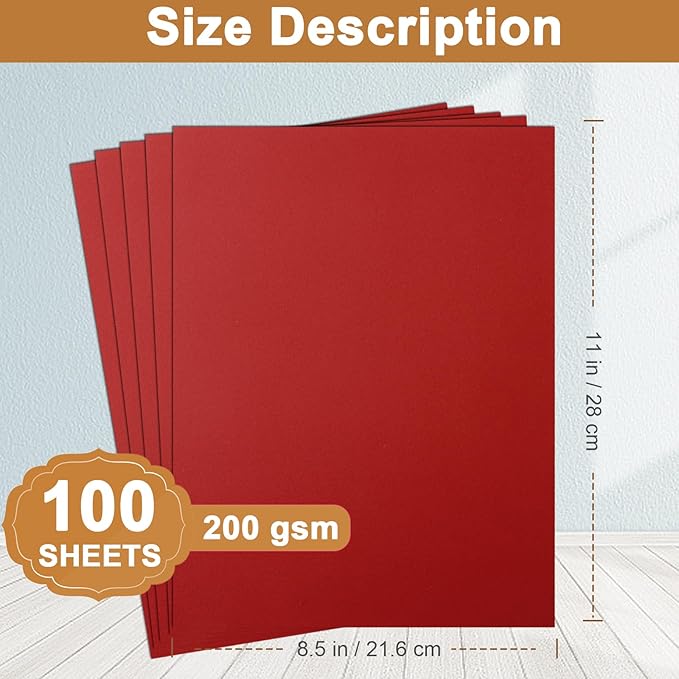 Silunkia 100 Sheets Christmas Red Cardstock 8.5 x 11 Scrapbooking Paper, 200gsm/75lb Premium Dark Red Paper Card Stock for DIY Cards Making, School Crafting, Party Decors, Wedding Invitations
