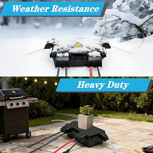 DIQIMIAQ Medium Outdoor Electrical Box(inner 10.3*4.8*3.1inch) With Waterproof shield, Waterproof Extension Cord Cover w/6 Cable , Weatherproof Connection Box Protect for Plug,Connector (Black, 1PCS)