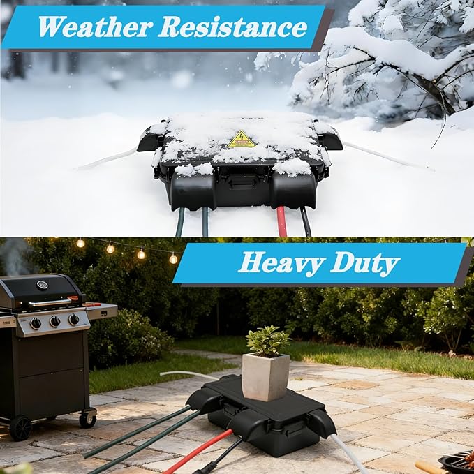 DIQIMIAQ Medium Outdoor Electrical Box(inner 10.3*4.8*3.1inch) With Waterproof shield, Waterproof Extension Cord Cover w/6 Cable , Weatherproof Connection Box Protect for Plug,Connector (Black, 2PCS)
