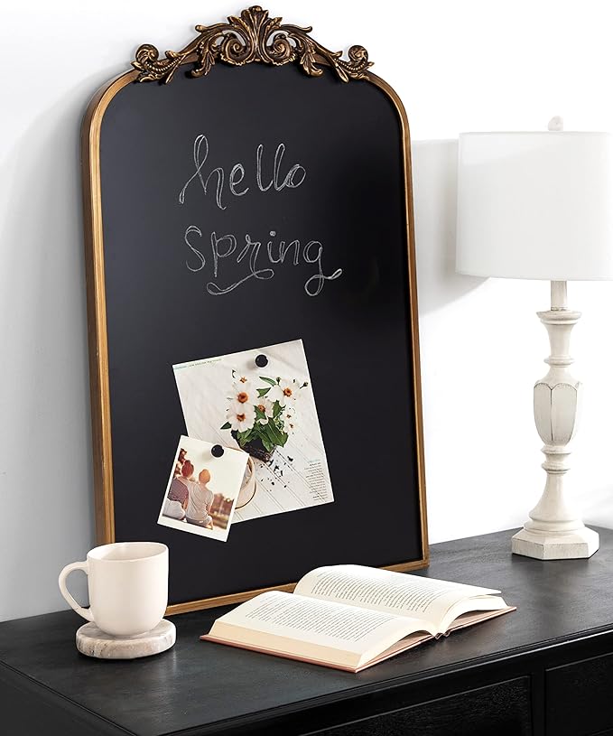 Kate and Laurel Arendahl Arch Chalkboard; Gold; 19 x 31; Framed Arched Ornate Vintage Magnetic Chalkboard for Unique Display; Decoration; and Organization