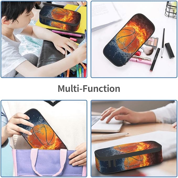 Cool Basketball Ball Pencil Case Big Capacity Storage Pencil Pouch Stationery Bags With Zipper Portable Pen Holder Box Organizer For Boys Girls Teens Student College School Office Supplies
