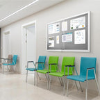 SWANCROWN Glass Enclosed Bulletin Board 48"x32", Locking Message Board with Sliding Glass Doors for Indoor Use, Grey Fabric