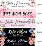 2" x 8" Custom Name Plate for Desk, Office Aluminum Desk Name Plate Personalized with Pretty Roses Pattern-(5 Styles)