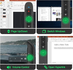 Presentation Clicker Green Laser Pointer, Rechargeable PowerPoint Clicker Wireless Presenter Remote, RF 2.4GHz USB Presentation Pointer Slide Advancer with Hyperlink Volume Control for Mac Computer