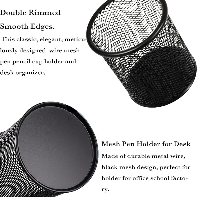 SNOW COOLER Pen Holder Pencil Holder Mesh Metal Pen Cup Holder Pencil Cup Holder for Desk Office Home Pen Organizer Black, 6 Pack