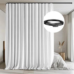 MaKefeile Room Divider Curtains with Flexible Ceiling Tracks Set,Blackout Curtain Ceiling Mount Curtain Track Privacy Room Dividers Ceiling Track Curtain Rod(White Drape & Black Rail W 12.5 × H 9 FT)