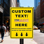 Custom Directional Arrow Sign Large, 20''x15'' Glow in the Dark/Reflective Option, Personalized Metal Address Plaque, Customize for Business Logo, Office, Home, Yard, Outdoor
