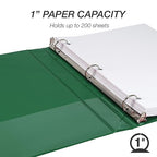 Samsill 1 Inch 3 Ring Binder, Made in USA, Economy Round Ring, Clear View Cover, 200 Sheet Capacity - for School, Home, Office - Forest Green