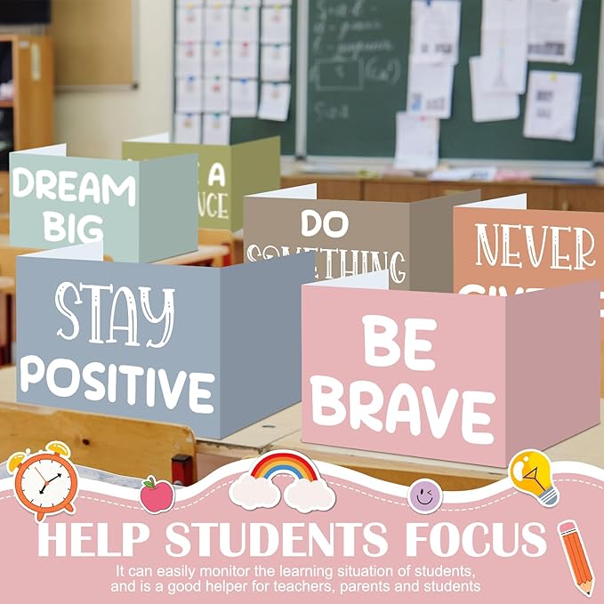 Honoson 24 Pcs Bulk Inspirational Privacy Folders for Students Cardboard Test Privacy Boards Motivational Words Desk Dividers Shield for Classroom School Study Supplies, 6 Styles (Boho)