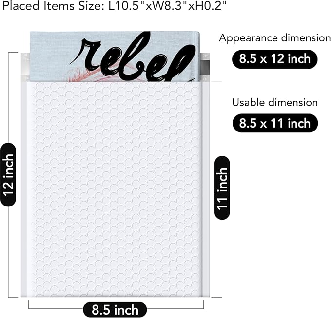 Fuxury Bubble Mailers 8.5x12” White Padded Envelopes 40 Pack Usable Size 8.5x11" Bubble Envelopes Thick Padded Mailers for Small Business Mailing Books Magazines Clothes,#2