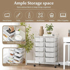 LDAILY 10 Drawer Rolling Cart, Storage Cart Organizer on Wheels, Drawer Cart with Metal Frame & Large Storage Capacity, Rolling Cart with Drawers for Living Room Classroom, Office