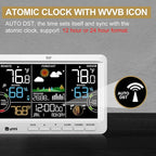 Weather Station Indoor Outdoor Thermometer Wireless, Home Atomic Clock with Large Constant Display, Inside Outside Temperature Humidity Monitor, Dew Heat Point, Barometer White