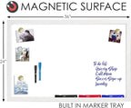 Loddie Doddie Magnetic Dry Erase White Board - 24 x 36 in White Frame - Built-in Tray & Dry Erase Board for Wall - Stain-Resistant Surface - Vertical & Horizontal Mounting on Magnetic Wall