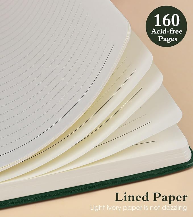 PAIBAS Lined Journal Notebook for Women Men, 160 Pages, A5 Hardcover Vintage Leather Journaling Notebooks for Work, School, Note Taking, Travel, Bible Study, Daily Diary for Writing 5.8"x8.5" (Green)
