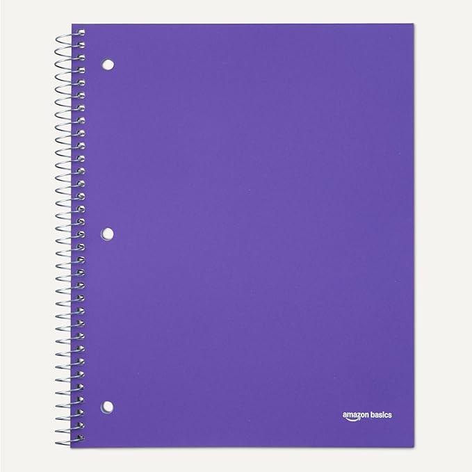 Amazon Basics Notebooks, Wide-Ruled Spiral Notebook with Poly Cover, For Work and School, 100 Sheets, 8" x 10.5", Radiant Orchid, 3-Pack