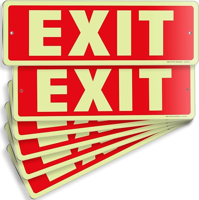 iSYFIX Exit Glow in the Dark Sign Aluminum – 6 Pack 12x4 Inch – Photoluminiscent, Laminated for Ultimate UV, Weather & Fade Resistance, Indoor & Outdoor for Business, School, Office, Warehouse