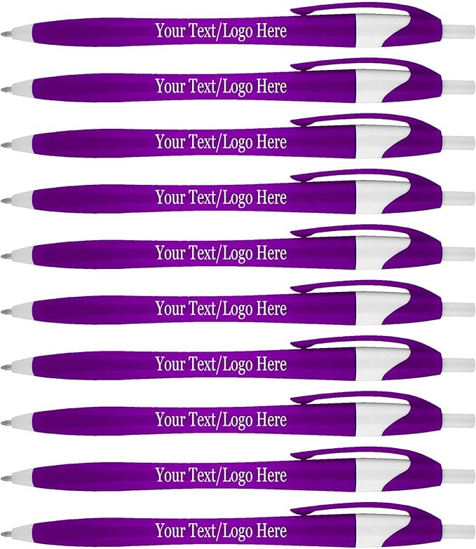 SyPen Personalized Pens With your Custom Logo or Text-500 Pack Bulk-for Businesses, Parties, and Events, Custom Printed Slim Ballpoint Click Pens, Purple Barrel Color, Black Ink