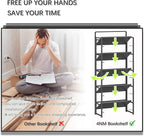 4NM No Assembly 5 Tiers Folding Bookshelf Storage Shelves Vintage Bookcase Standing Racks Study Organizer Home Office (All Black)