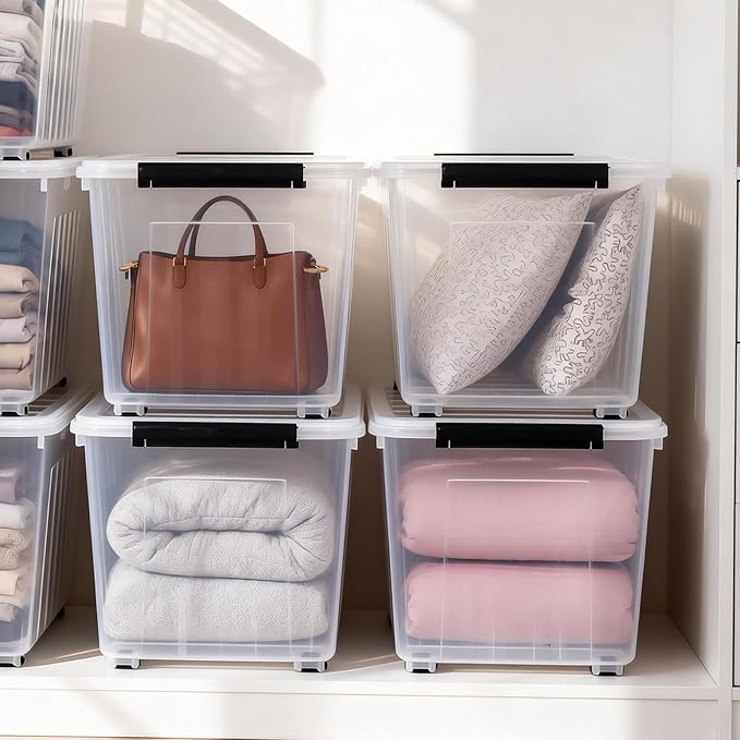 Citylife 82 QT Clear Plastic Storage Bins with Lids Stackable and Nestable Storage Boxes with Lids Large Plastic Storage Containers for Garage, Closet, Kitchen, 4 Packs