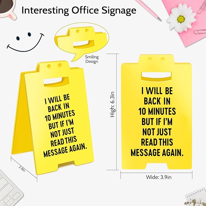 Smilelife Funny Office Cubicle Decor Will Be Back In 10Minutes Desk Sign Team Office Gag Gifts for Coworker Teammate Employee Boss Manager