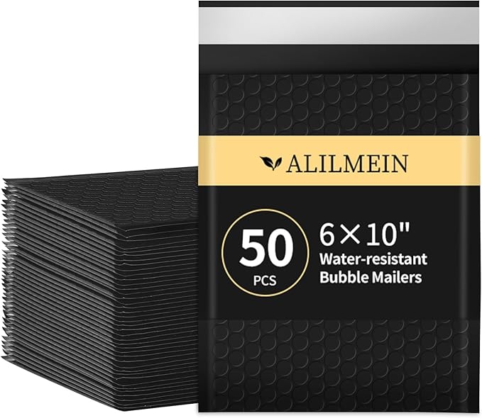 Alilmein 6×10" Inch Bubble Mailers 50 Pack Waterproof Padded Envelopes Self Seal Adhesive Shipping Bags for Mailing Cards Jewelry Makeup and Small Business Packaging