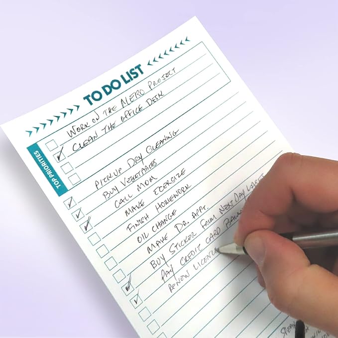 To Do List Notepad – 2 Pads of 50 Sheets, Total of 100 sheets (5.5 x 8.5) Ruled Planning Checklist Memo Pad for Daily Tasks, Priority & Notes field for Efficacy. Jot Down – Purchases, Appointments,
