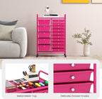 GLACER 15 Drawers Rolling Cart, Storage Cart with w/Removable Drawers & Steel Frame, Multipurpose Organizer Cart w/Sleek Handle, Utility Cart on Lockable Wheels for Home, School, Office (Hot Pink)