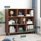 IOTXY Open Cube Low Bookcase - 3-Tier Freestanding Storage Display Cabinet Organizer with Legs for Home Office, 8-Cubes Open Shelf Short Bookshelf, Walnut