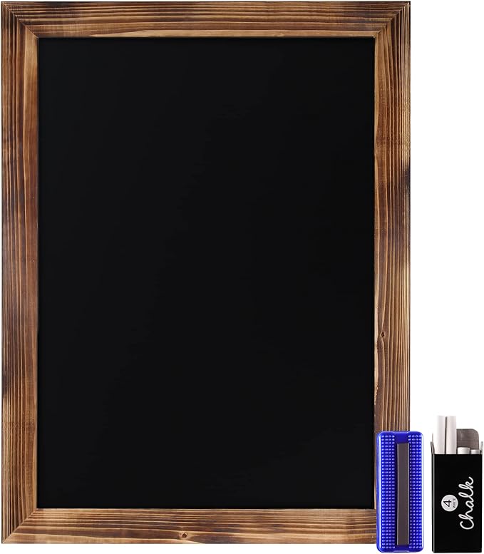 HBCY Creations 18" x 24" Torched Brown Solid Wood Frame Wall Chalkboard, Magnetic Surface, Home Décor, Restaurant & Café Menus, Blackboard, Includes Chalk, Eraser & Hanging Hardware
