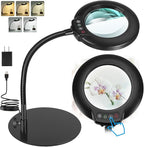 IVMAIE 10X Magnifying Glass with Light, Real Glass Lens, 5 Color Modes Dimmable, Flexible Gooseneck Lighted Magnifier with Stand, LED Desk Lamp Hands Free for Crafts Painting Sewing Reading Close Work