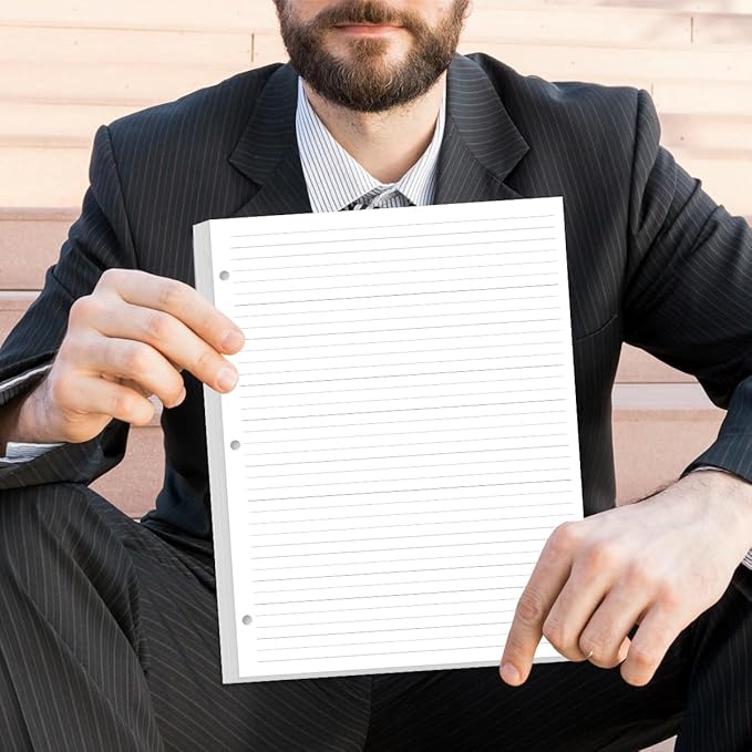 (3-Pack) 3-Hole Line Paper Refills, Letter Size Loose-Leaf Paper, 300 Sheets/600 Pages, 100gsm White Paper, 8.5'' x 11''