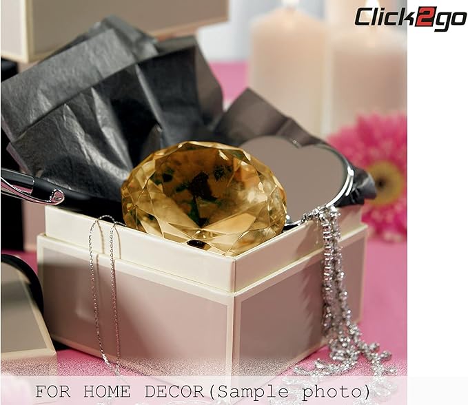 CLICK2GO 3” / 80 mm Amber Diamond Shaped Glass Crystal Paperweight – Home Office Decor & Wedding Favors Decoration with Gift Box