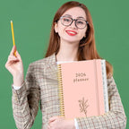 2026 Planner - Planner 2026 from January 2026 to December 2026 with 12 Monthly Tabs, Flexible Cover, Inner Pocket, 8.5" x 11", Pink