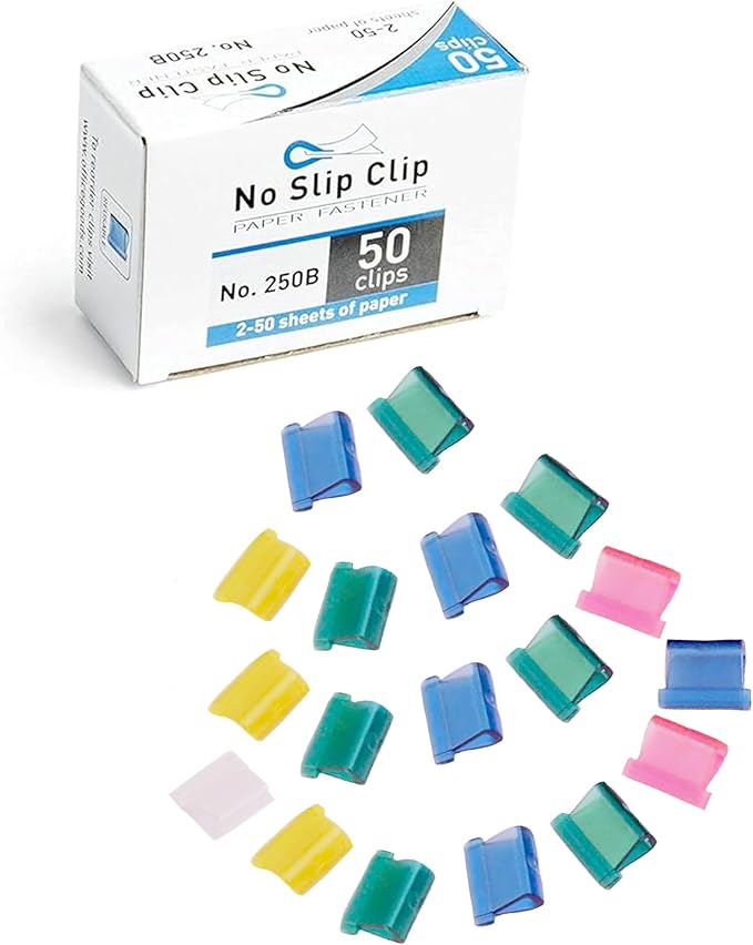 OfficeGoods No Slip Clip Refills - Binds Up to 50 Pages - Reusable - Works with No Slip Clip Dispenser - 50 ct Box Each Small & Large - 100 ct Total - Multicolor