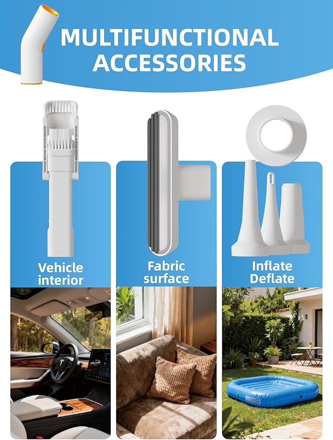 Vogano Cordless Car Vacuum, 4 in 1 Portable Mini Handheld Vacuum Cleaner with 15000pa Suction Power, 2 Suction Modes & Multi-Nozzles for Car Home Office Pet, White