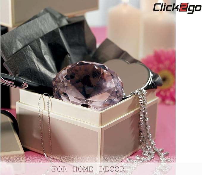 click2go 2” / 60 mm Diamond Shaped Glass Crystal Paperweight – Home Office Decor & Valentine's Day Gift Wedding Favors Centerpieces Decoration with Gift Box (Light Pink)