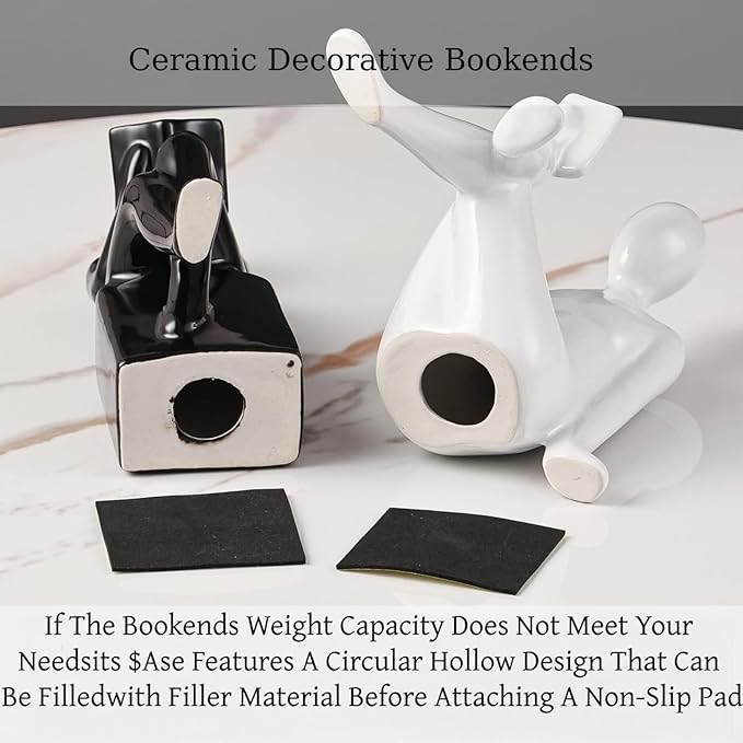 TYGKROF Decorative Bookends,Ceramic Statue Book Ends,Home Office Modern Bookends,Decor Aesthetic Reading Book Holders for Bookshelf,Bedroom Living Room Decoration Unique Bookends(Black and White)