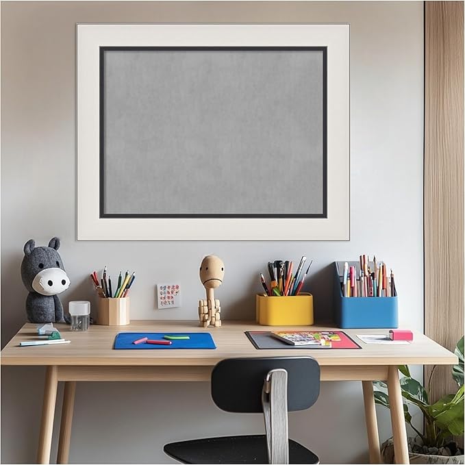 Amanti Art Silver Framed Magnetic Board 24x30 Medium Vision Board for use with Magnets, 100% Metal Sheet to Display Items as Office Decor or for Home Organization in mudroom, Kitchen or Kids Room