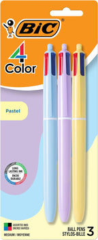 BIC 4 Color Pastel Ballpoint Pen with Smooth 1.0 mm Point and Retractable Design, 3-Count in Assorted Ink