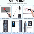 Norwii N21 Bluetooth Presentation Clicker with Telescopic Teaching Pointer, Presentation Remote with Retractable Stick for PowerPiont, Wireless Presenter, Slide Advancer (Black - Red Pointer)