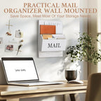 SeekElegant Mail Organizer Wall Mounted, 2-Slot Mail Holder for Wall, Wood Hanging Mail Organizer, File Paper Letter Envelope Bill Holder for Office Home Entryway (White)