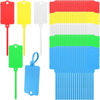 LeonBach 100 PCS Plastic Shipping Tags,1.46" x 2.48", Waterproof Labels Writable Hanging Tag with Sealing Strap,Shipping Cable Tie Label Tags for Keys Luggage Logistic Retail Inventory(Multicolored)